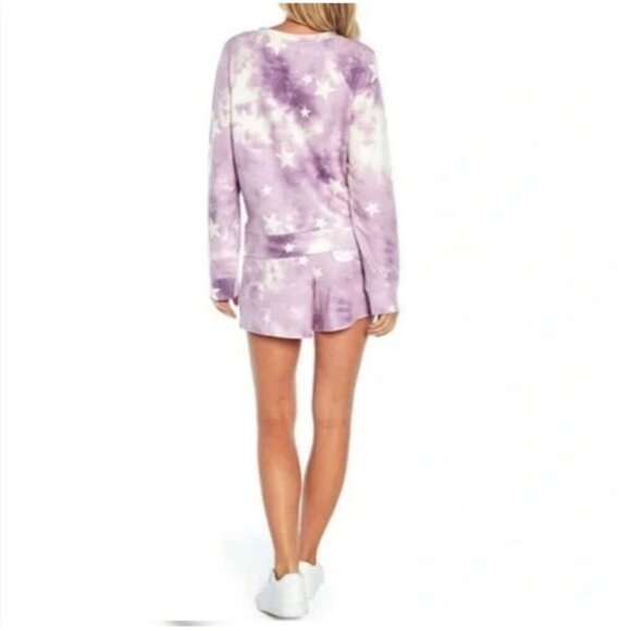 Wildfox $160 Lounge Set Medium Tie Dye Stars Sweatshirt & Shorts NWT - Picture 3 of 6